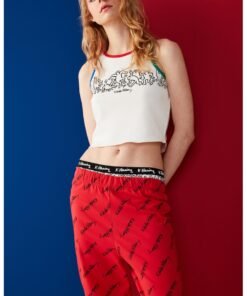 Top crop de pijama cu imprimeu