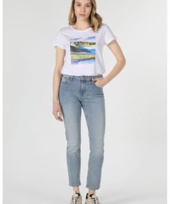 Blugi crop cu aspect decolorat