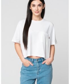 Tricou crop cu buzunar pe piept