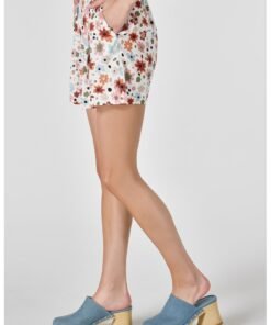 Pantaloni scurti cu talie inalta si imprimeu floral