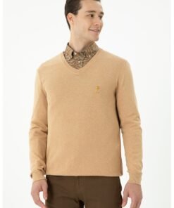 Pulover slim fit cu decolteu in V