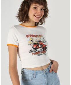 Tricou crop cu imprimeu grafic