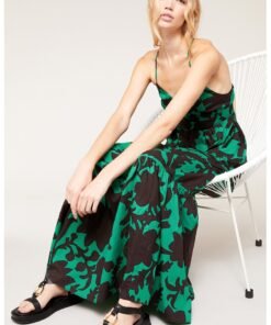 Rochie maxi evazata cu model tropical