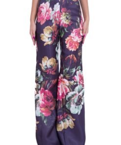 Pantaloni evazati din catifea cu imprimeu floral