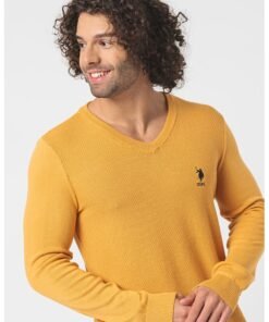 Pulover slim fit cu decolteu in V