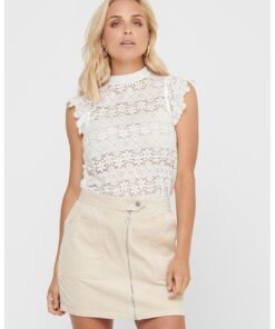 Bluza din dantela cu maneci cu volane Blond