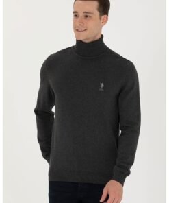Pulover slim fit cu guler inalt
