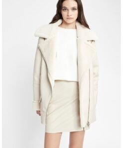 Haina din blana shearling sintetica cu revere late