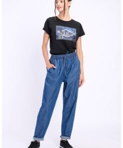 Pantaloni din chambray cu snur in talie