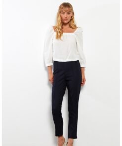 Pantaloni cu talie inalta si model uni