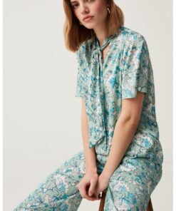 Bluza cu imprimeu floral si funda din panglici