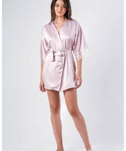 Halat de satin cu insertii de dantela Grace