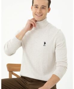 Pulover slim fit cu guler inalt