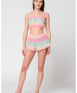 Pijama cu top crop si pantaloni scurti