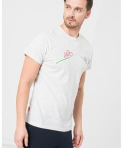 Tricou din jerseu cu decolteu la baza gatului si imprimeu logo