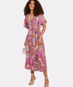 Rochie midi cu un cordon in talie THB Fruit Pastill 3927