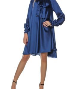 Rochie mini cu aspect de satin si funda din panglici