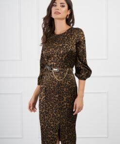 Rochie Anastasia maro cu animal print si curea in talie