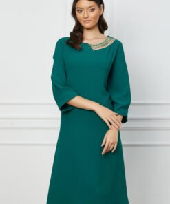 Rochie Anastasia verde cu margele la decolteu