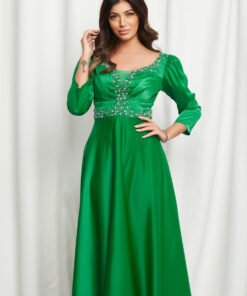 Rochie Anisia verde cu strasuri pe bust si talie