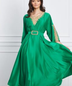 Rochie Bianca verde cu strasuri si curea in talie