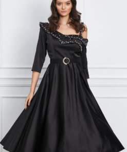 Rochie Cristina neagra cu strasuri si curea in talie