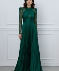 Rochie Daria verde lunga cu paiete pe maneci si bust