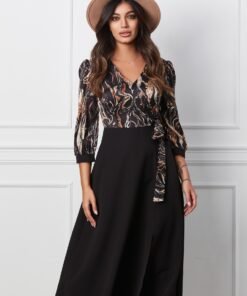 Rochie Dorina neagra cu imprimeu bej la bust