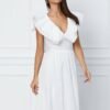 Rochie Dy Fashion alba din ghipura cu volane la bust