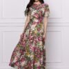 Rochie DY Fashion bej cu imprimeuri florale mov si fir lurex