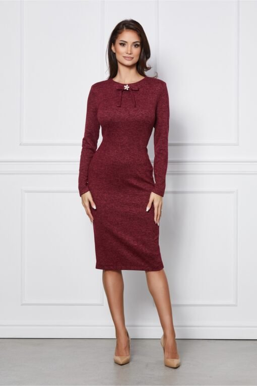 Rochie Dy Fashion bordo cu funda si brosa