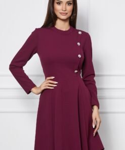 Rochie Dy Fashion bordo cu nasturi decorativi