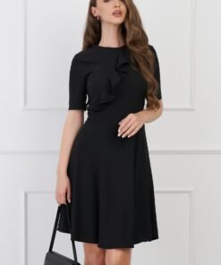 Rochie DY Fashion clos neagra cu volan pe bust