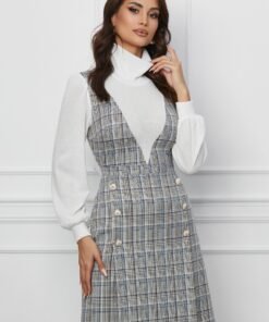 Rochie Dy Fashion gri cu carouri tip sarafan