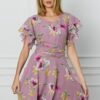 Rochie DY Fashion lila cu imprimeuri florale roz