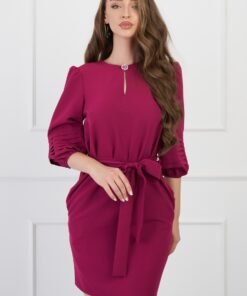 Rochie DY Fashion magenta cu maneci bufante si cordon in talie