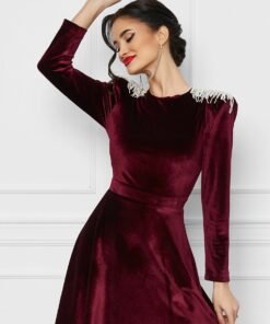 Rochie Dy Fashion mov din catifea cu franjuri la umeri