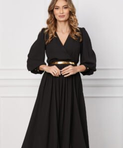 Rochie Dy Fashion neagra cu decolteu petrecut si curea in talie