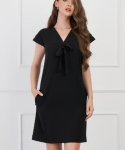 Rochie DY Fashion neagra cu funda la decolteu