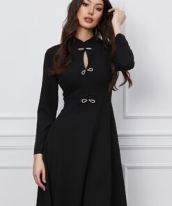 Rochie Dy Fashion neagra cu funde decorative la bust