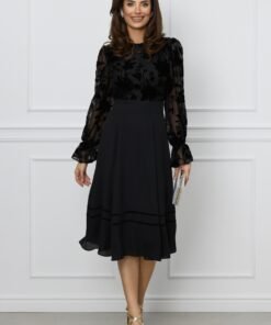 Rochie Dy Fashion neagra cu insertii din catifea la bust