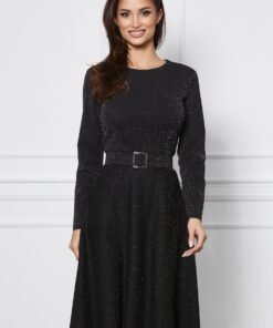 Rochie Dy Fashion neagra cu lurex si curea in talie