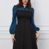 Rochie Dy Fashion neagra cu maneci albastre si nasturi