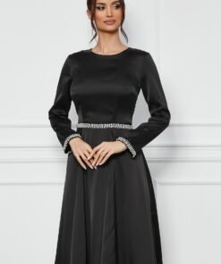 Rochie Dy Fashion neagra cu perle in talie