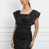 Rochie Dy Fashion neagra din dantela cu tafta pe umeri