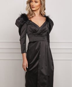 Rochie Dy Fashion neagra eleganta cu pene la umeri