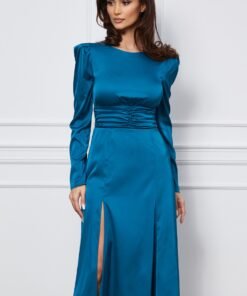 Rochie Dy Fashion turcoaz cu crepeu pe fusta