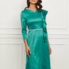 Rochie Dy Fashion turcoaz cu volan la bust si accesoriu in talie