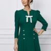 Rochie Dy Fashion verde cu funda la bust si nasturi pe fusta