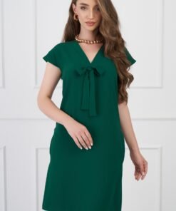 Rochie DY Fashion verde cu funda la decolteu